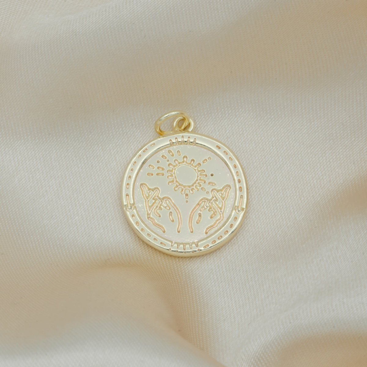 Morning Sunrise Scenery Ornament Rustic Coin Charm, Gold Plated Nature Panorama Ancient Medallion Charm Pendant GP-136 - DLUXCA