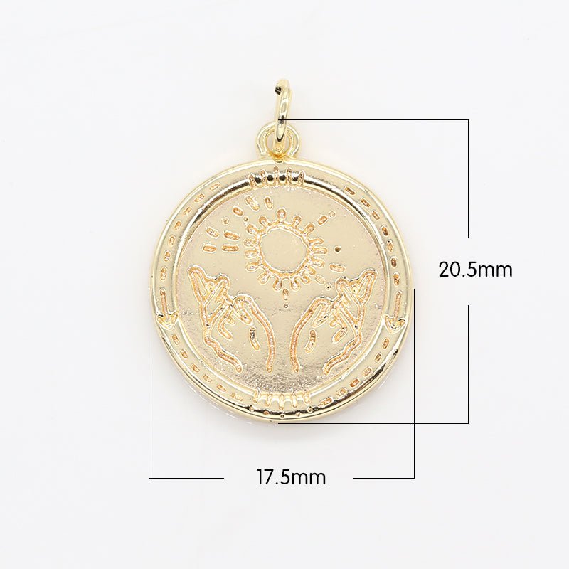Morning Sunrise Scenery Ornament Rustic Coin Charm, Gold Plated Nature Panorama Ancient Medallion Charm Pendant GP-136 - DLUXCA