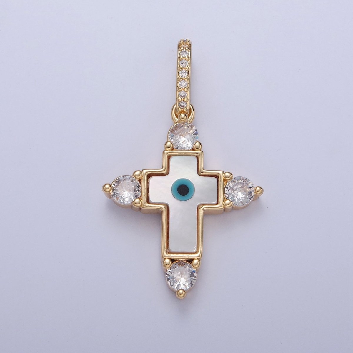 Mother of Pearl Cross Necklace Pendant Eye Cross Charm Micro Pave Cross Medallion Religious Jewelry J-638 - DLUXCA