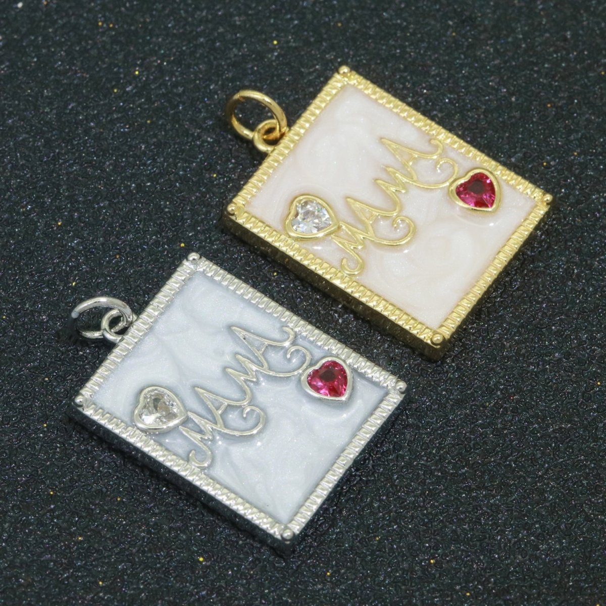 Mother of pearl Mama Letter Square Pendant Charm, Mother's day gift 24k Gold Filled Charm jewelry making for Necklace Supply M-520 M-521