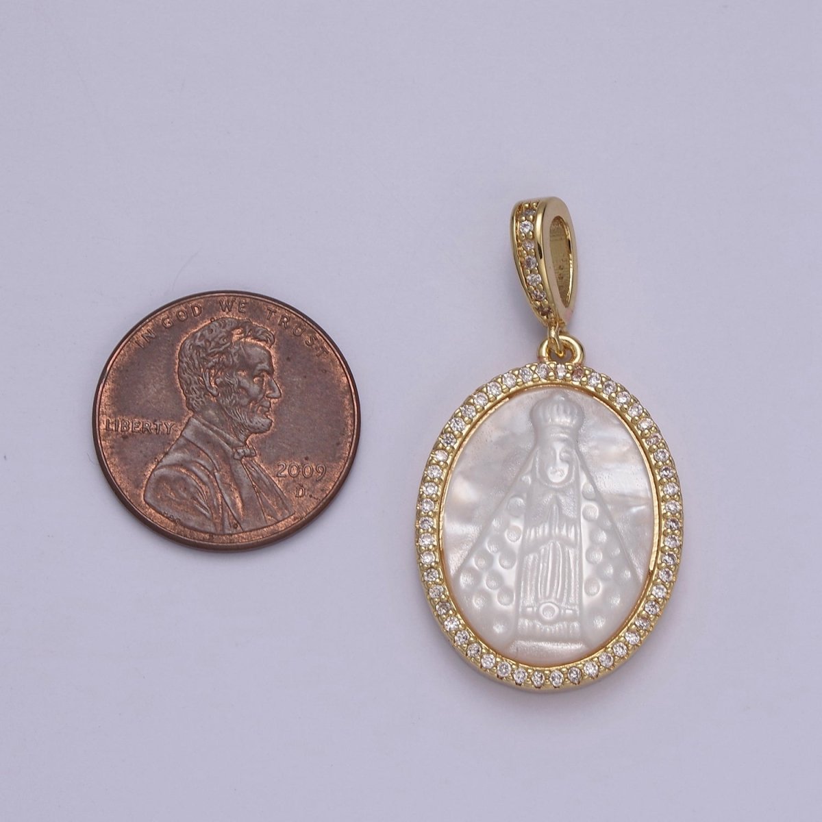 Mother of pearl Miraculous Lady medal, Virgin Mary necklace Charm, religious jewelry, catholic Rosary Component N-576 - DLUXCA