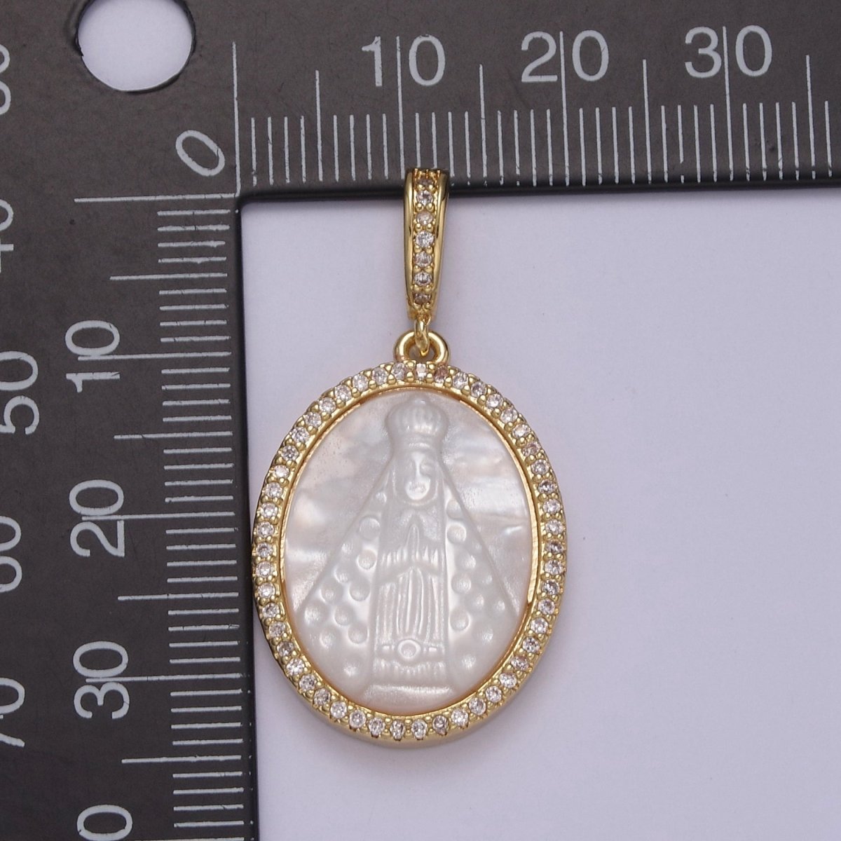 Mother of pearl Miraculous Lady medal, Virgin Mary necklace Charm, religious jewelry, catholic Rosary Component N-576 - DLUXCA