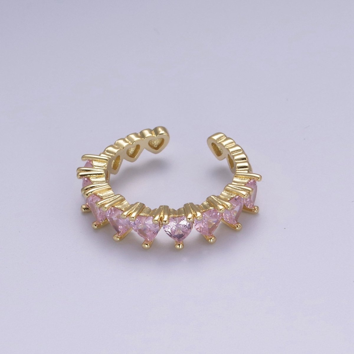 Multi Color Art Deco Gold Eternity Stackable Stacking Heart Simulated Diamond CZ Wedding Band Ring Open Adjustable S-371 S-372