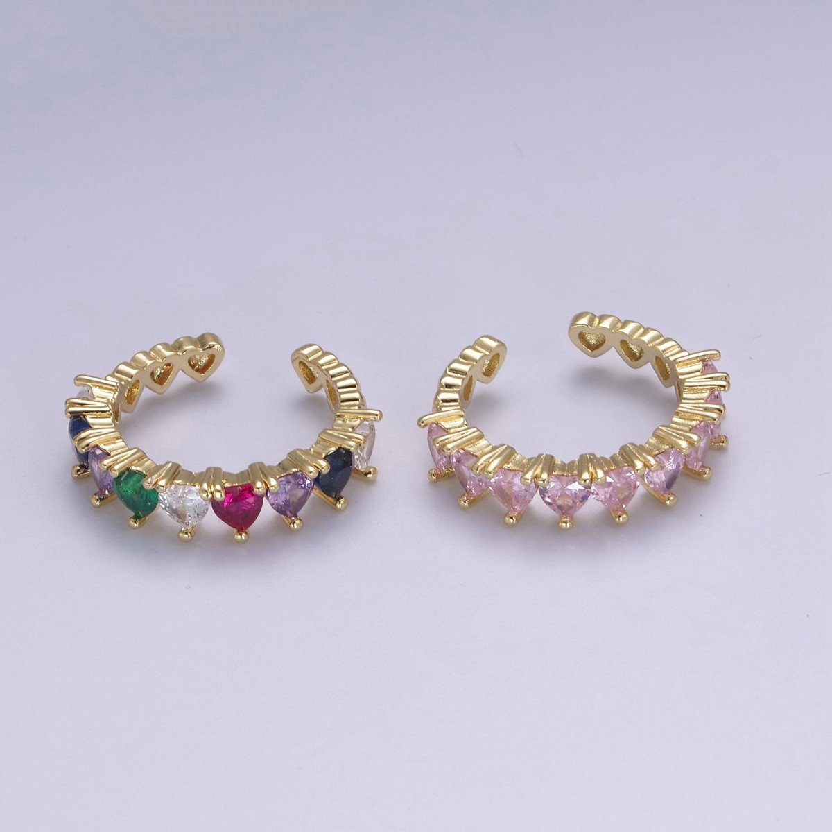 Multi Color Art Deco Gold Eternity Stackable Stacking Heart Simulated Diamond CZ Wedding Band Ring Open Adjustable S-371 S-372