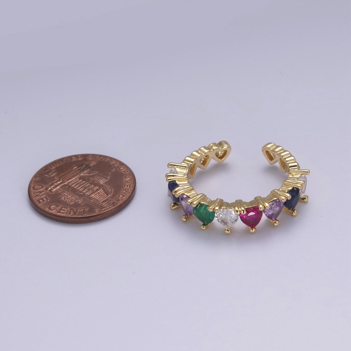 Multi Color Art Deco Gold Eternity Stackable Stacking Heart Simulated Diamond CZ Wedding Band Ring Open Adjustable S-371 S-372