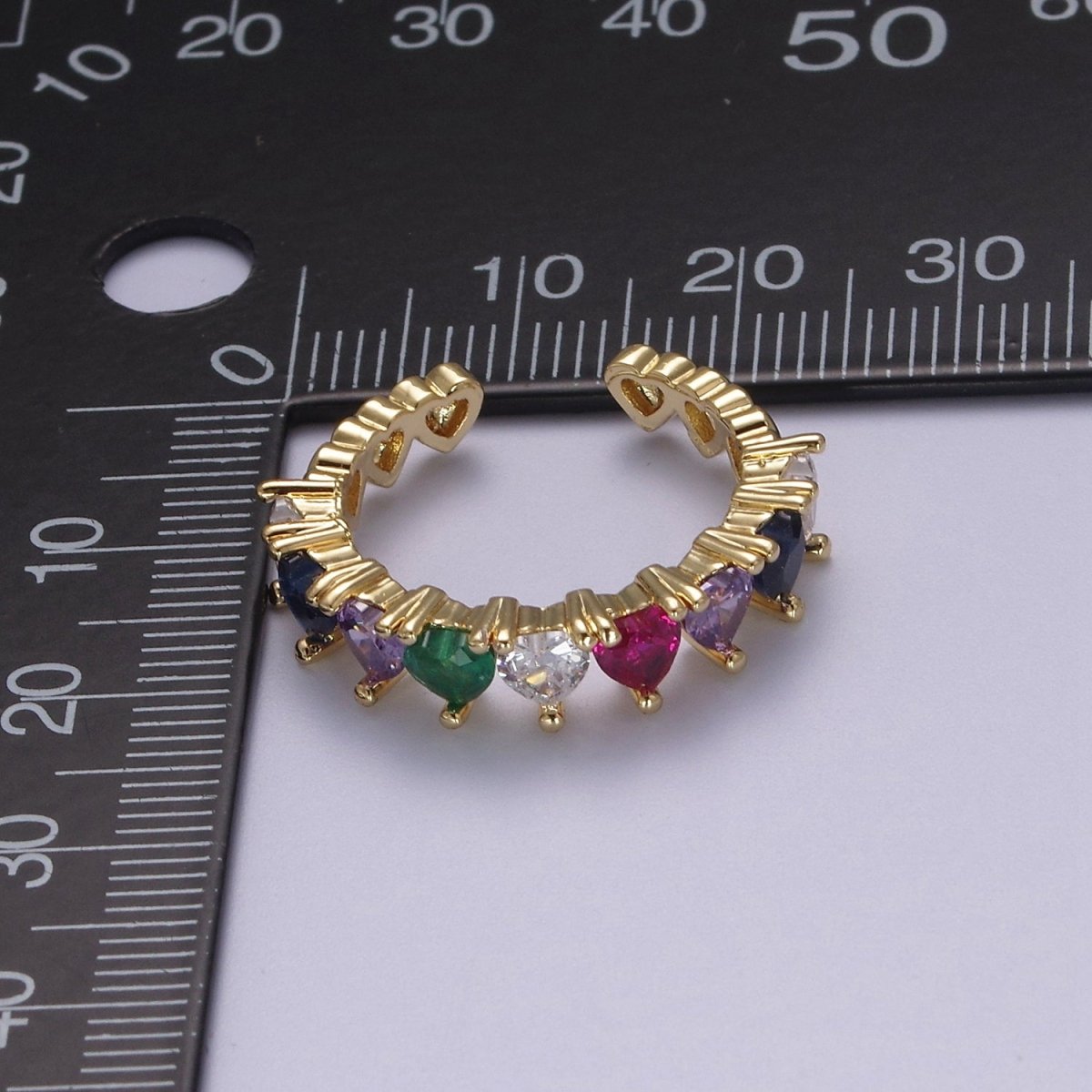 Multi Color Art Deco Gold Eternity Stackable Stacking Heart Simulated Diamond CZ Wedding Band Ring Open Adjustable S-371 S-372