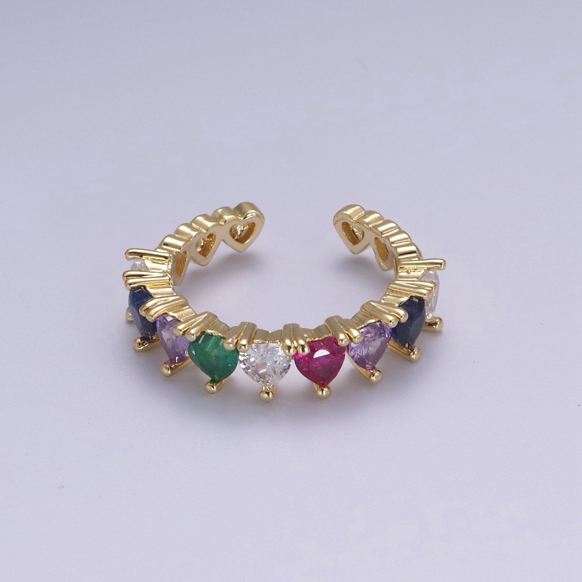 Multi Color Art Deco Gold Eternity Stackable Stacking Heart Simulated Diamond CZ Wedding Band Ring Open Adjustable S-371 S-372