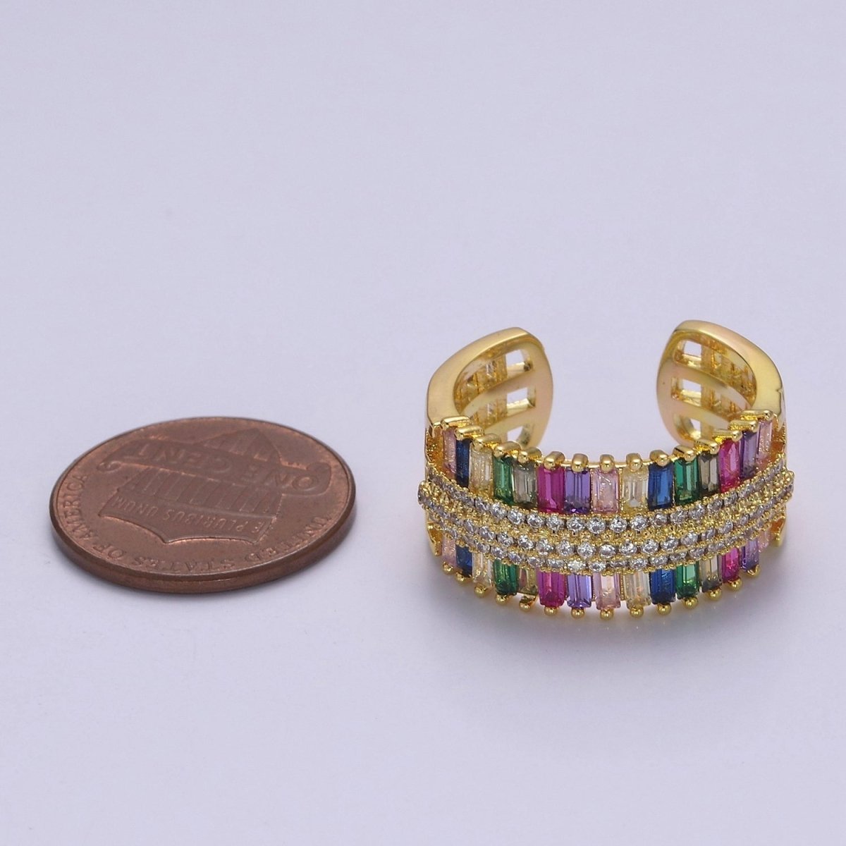 Multi Color Cubic Zirconia Rainbow Ring CZ Baguette Settings For Wholesale Jewelry S-471 - DLUXCA