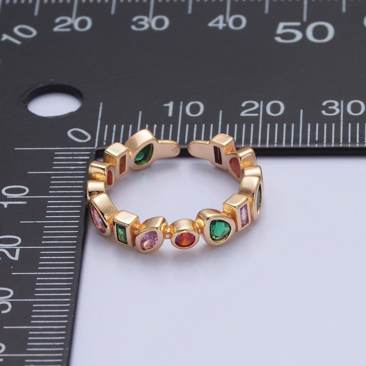 Multi Color CZ Ring Geometric Ring Open Adjustable O-749