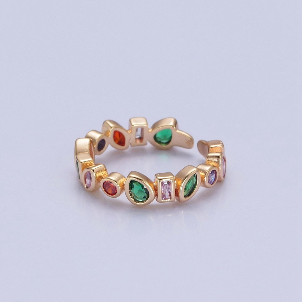 Multi Color CZ Ring Geometric Ring Open Adjustable O-749