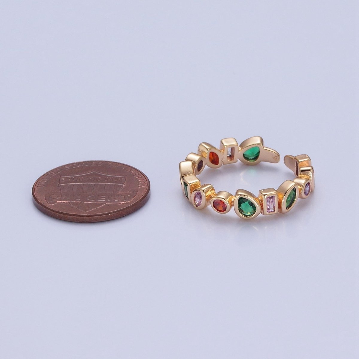 Multi Color CZ Ring Geometric Ring Open Adjustable O-749