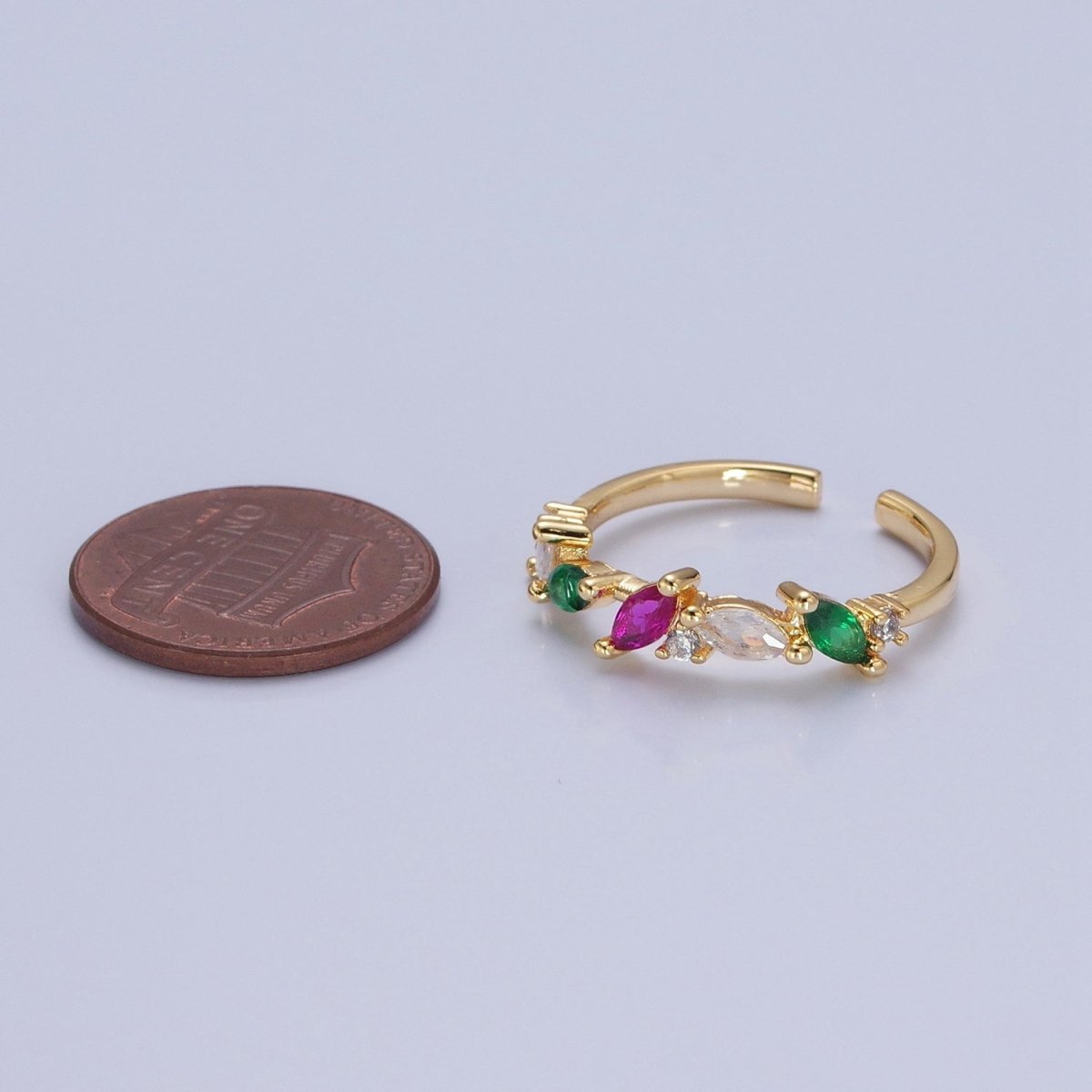 Multi Color CZ Stone Ring Thin Dainty Ring Open Adjustable Band O-759