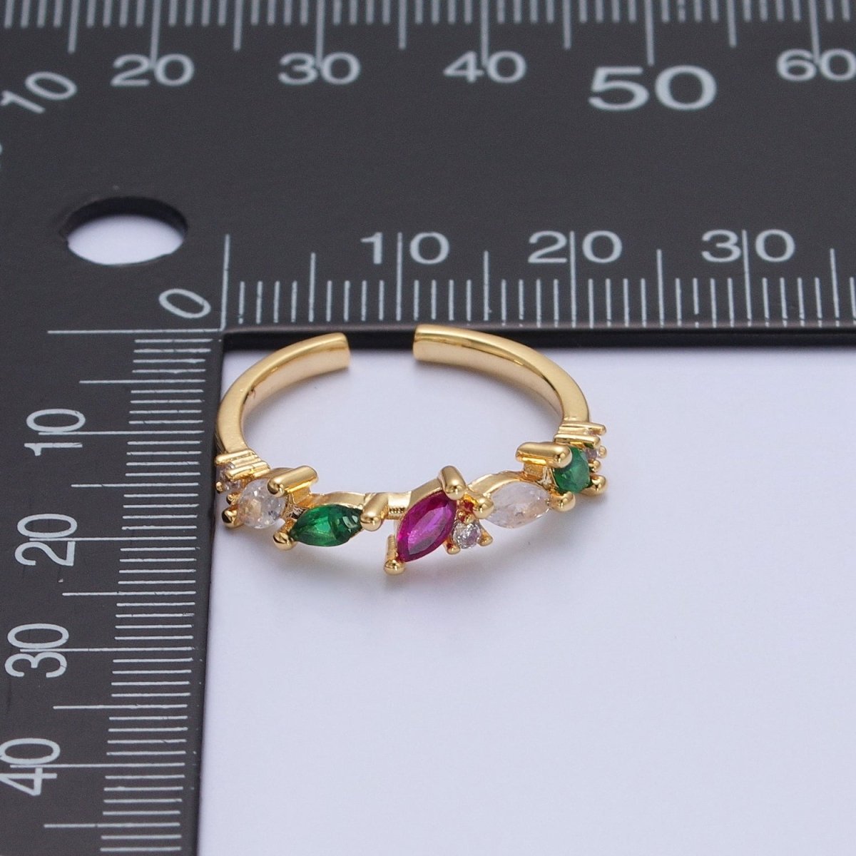 Multi Color CZ Stone Ring Thin Dainty Ring Open Adjustable Band O-759