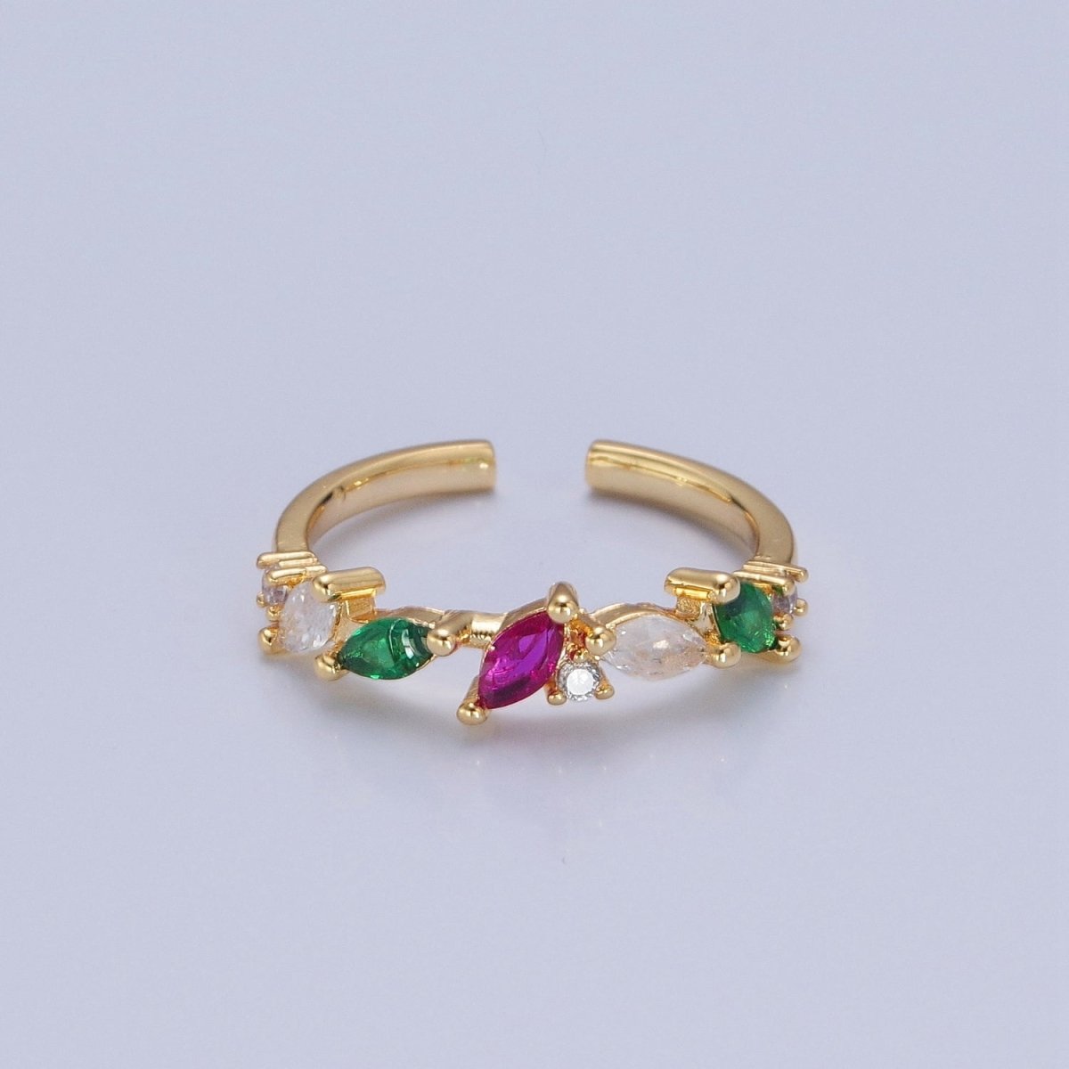 Multi Color CZ Stone Ring Thin Dainty Ring Open Adjustable Band O-759
