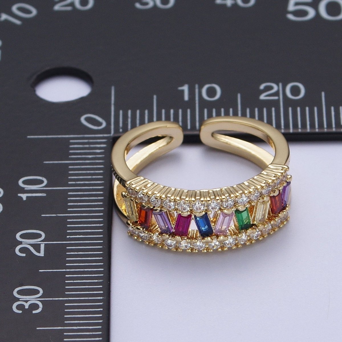 Multicolor Baguette Clear Micro Paved CZ Double Band Ring in Gold & Silver | O-243 O-244