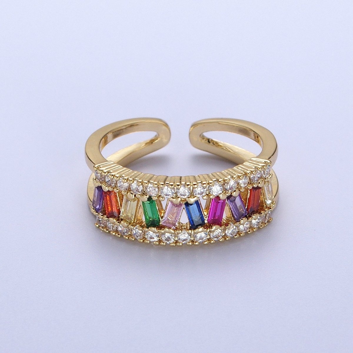 Multicolor Baguette Clear Micro Paved CZ Double Band Ring in Gold & Silver | O-243 O-244