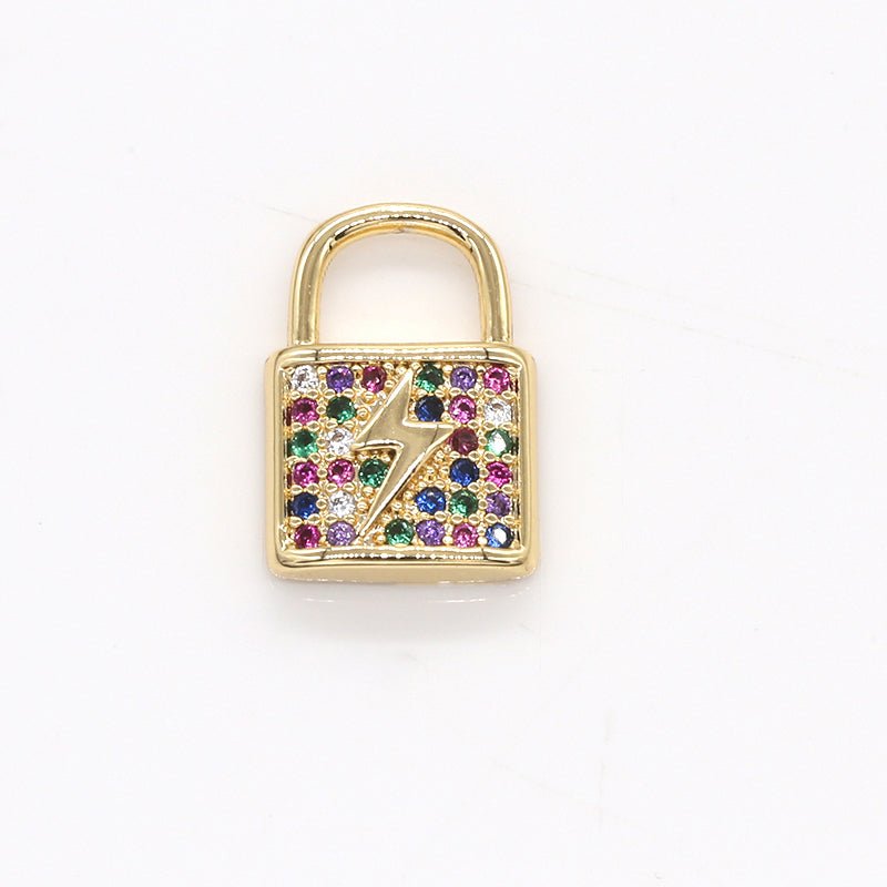 Multicolor Crystal Golden Square Padlock Charm CZ Geometric Square Zirconia Micro Pave Charm Pendant GP-799