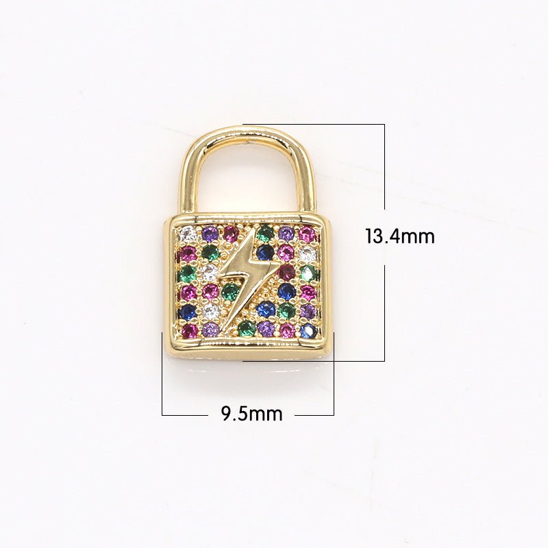 Multicolor Crystal Golden Square Padlock Charm CZ Geometric Square Zirconia Micro Pave Charm Pendant GP-799