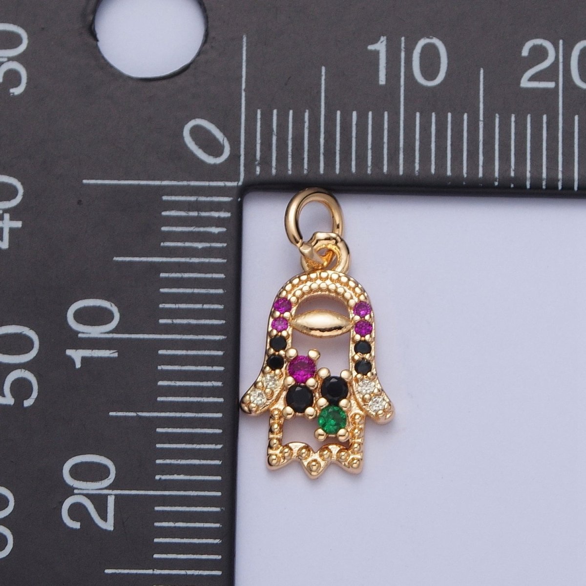 Multicolor Micro Paved CZ Hamsa Hand Protection Charm | X-185 - DLUXCA
