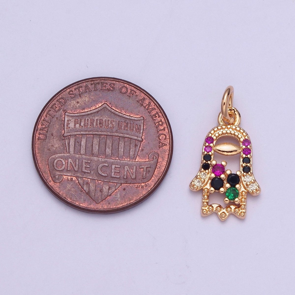 Multicolor Micro Paved CZ Hamsa Hand Protection Charm | X-185 - DLUXCA