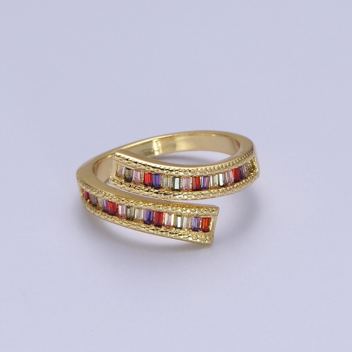 OS Multicolor Multiple Baguette Cubic Zirconia Open Adjustable Ring | O-063