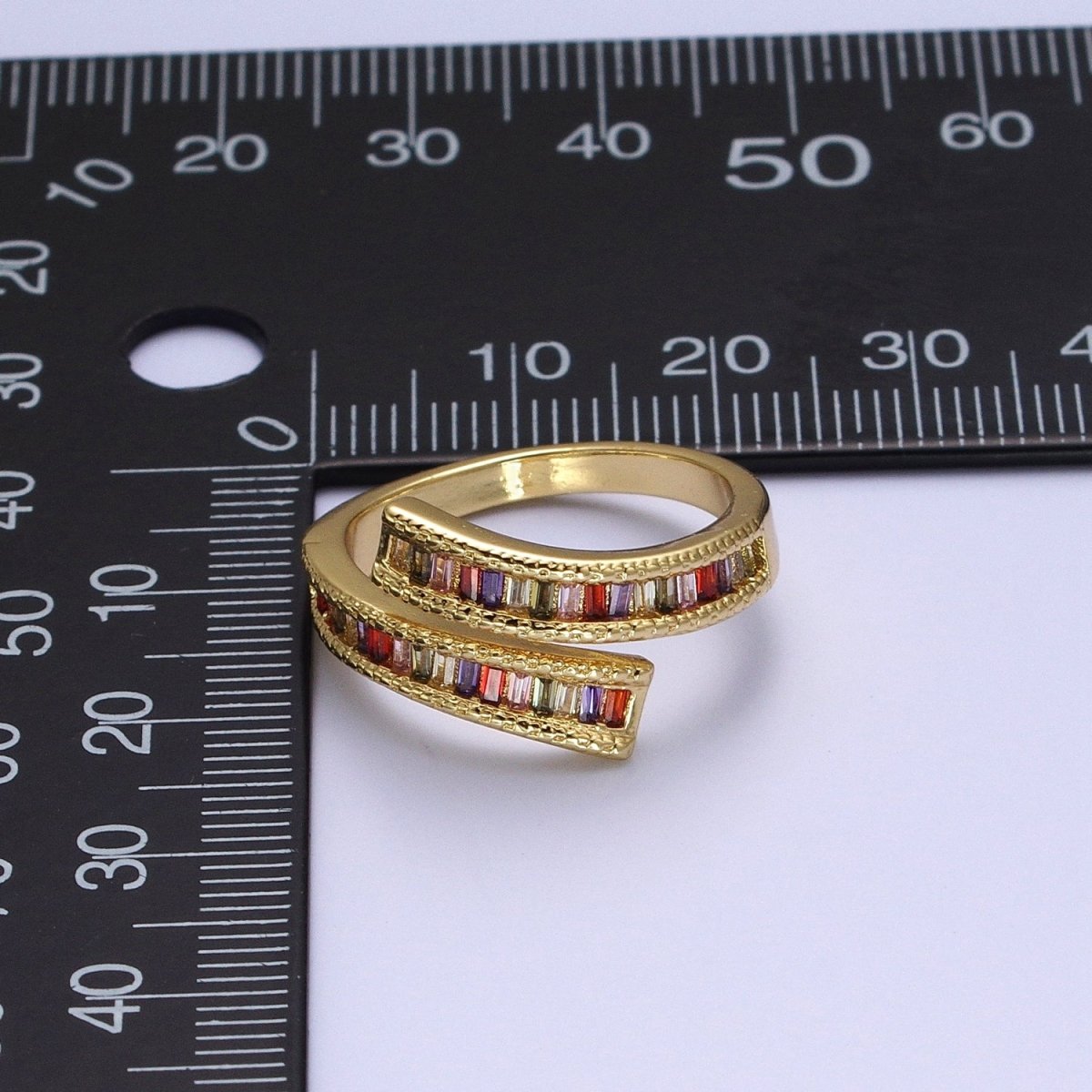 OS Multicolor Multiple Baguette Cubic Zirconia Open Adjustable Ring | O-063