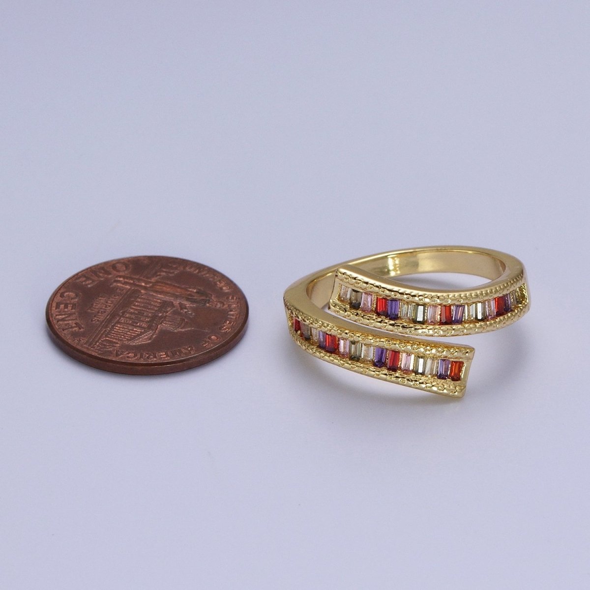OS Multicolor Multiple Baguette Cubic Zirconia Open Adjustable Ring | O-063