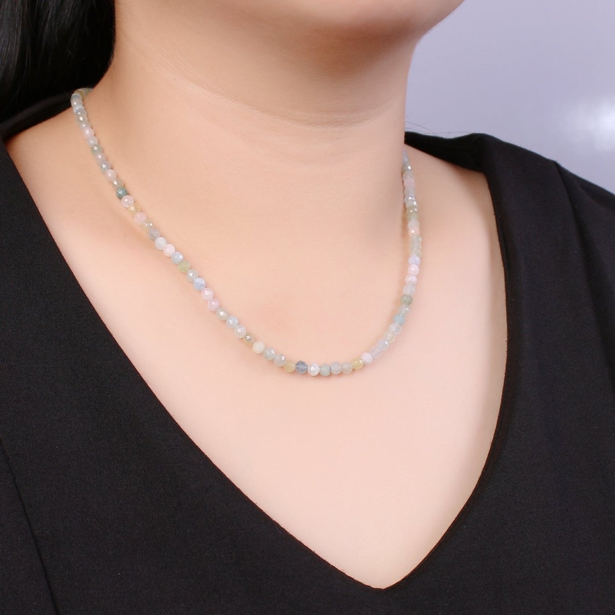 Multicolor Natural Gemstone Beads Morganite Amazonite Pink Rose Quartz Moonstone Purple Amethyst Necklace Ready To Wear | WA-012 Clearance Pricing