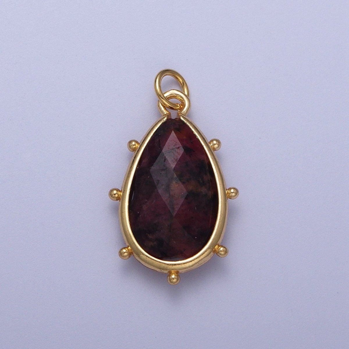 Multifaceted Chalcedony Natural Stone Teardrop Gold Charm C-040 C-045 C-052 C-067 C-081 C-101