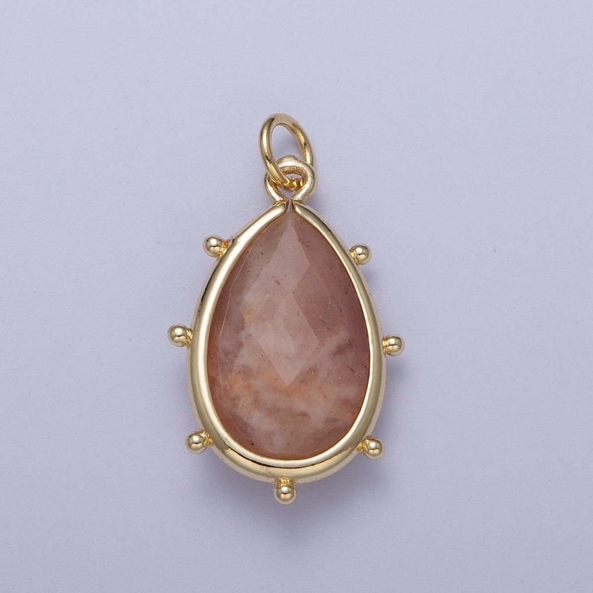 Multifaceted Chalcedony Natural Stone Teardrop Gold Charm C-040 C-045 C-052 C-067 C-081 C-101