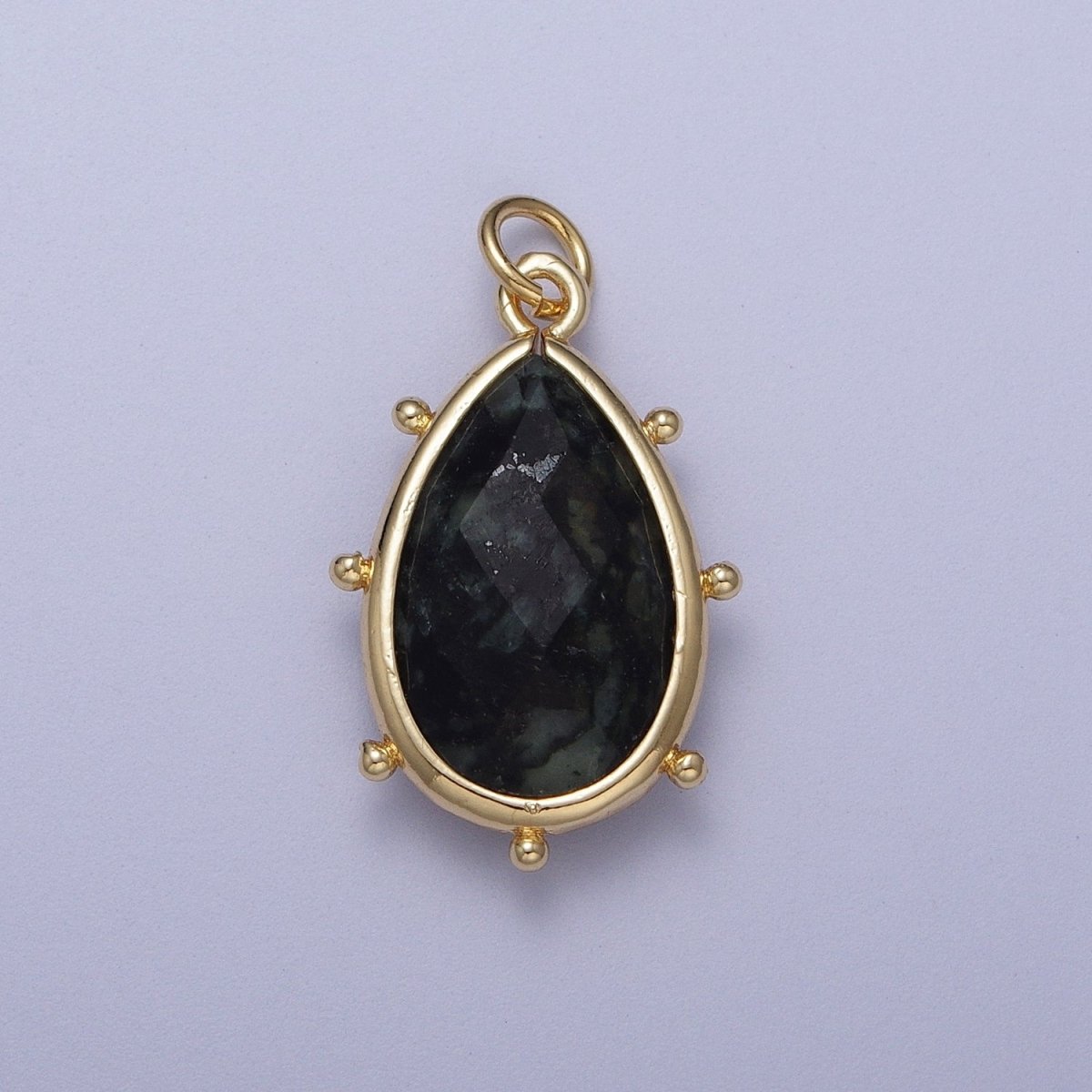 Multifaceted Chalcedony Natural Stone Teardrop Gold Charm C-040 C-045 C-052 C-067 C-081 C-101