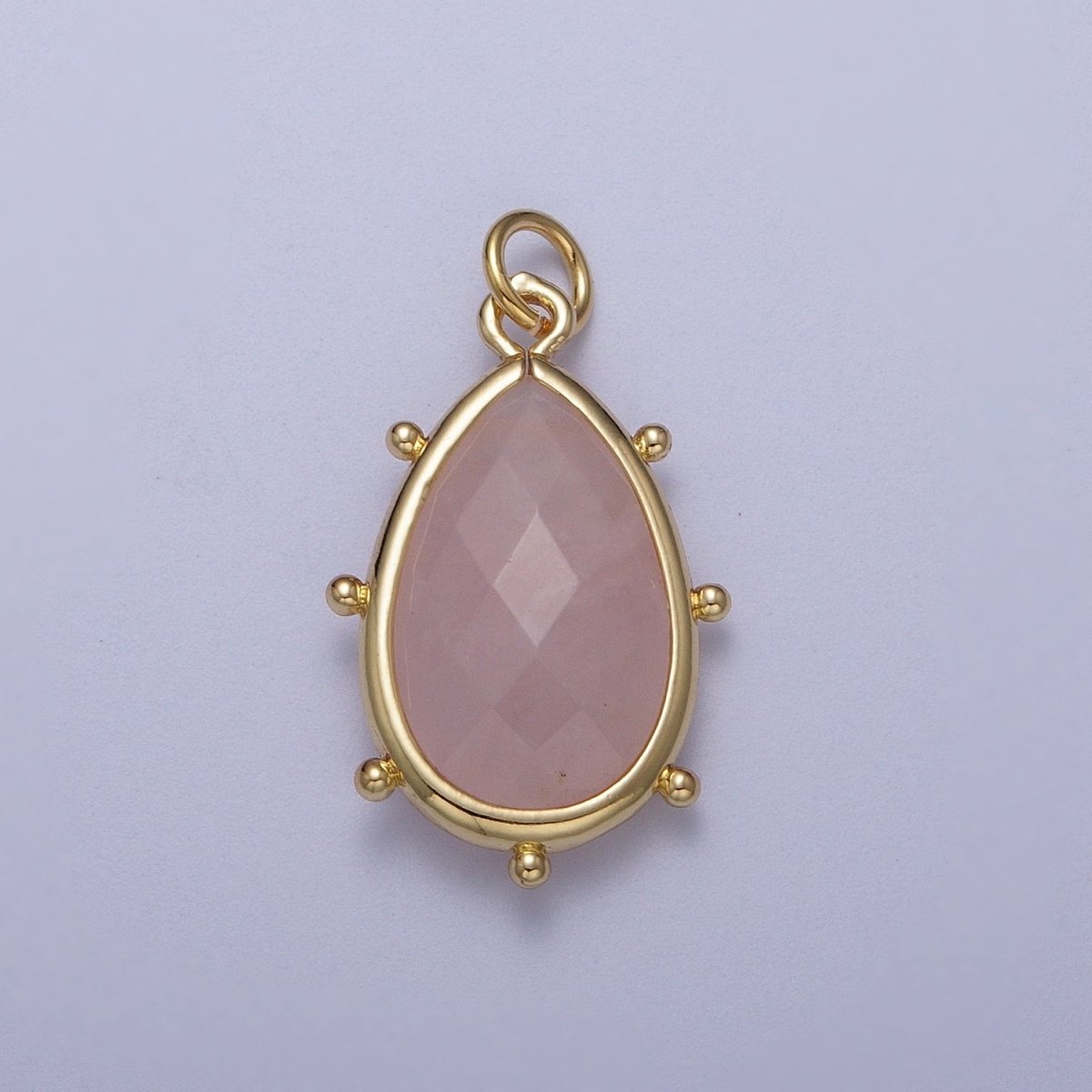 Multifaceted Chalcedony Natural Stone Teardrop Gold Charm C-040 C-045 C-052 C-067 C-081 C-101