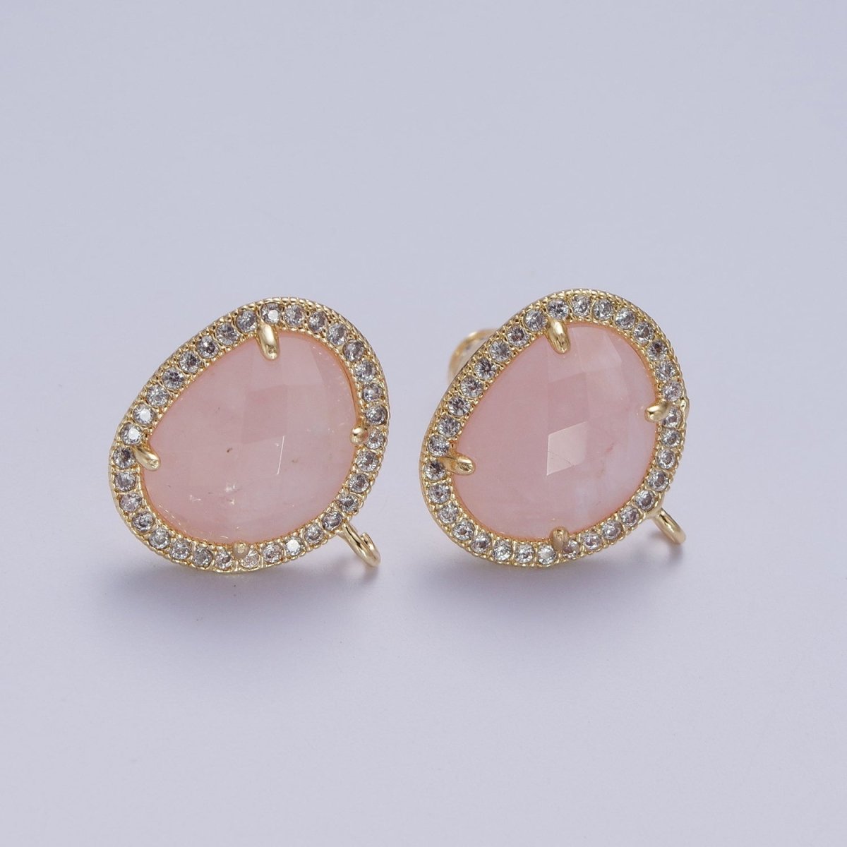 Multifaceted Geometric CZ Micro Paved Natural Stone Open Loop Stud Earrings Supply | K-035 K-051 K-055 K-060 K-061 K-062 K-064 K-066 K-075 K-078-K-081