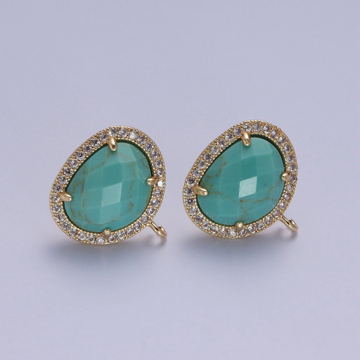 Multifaceted Geometric CZ Micro Paved Natural Stone Open Loop Stud Earrings Supply | K-035 K-051 K-055 K-060 K-061 K-062 K-064 K-066 K-075 K-078-K-081