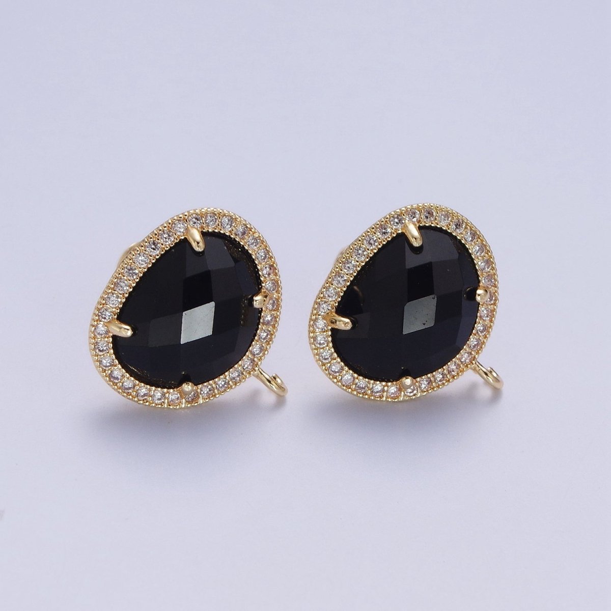 Multifaceted Geometric CZ Micro Paved Natural Stone Open Loop Stud Earrings Supply | K-035 K-051 K-055 K-060 K-061 K-062 K-064 K-066 K-075 K-078-K-081