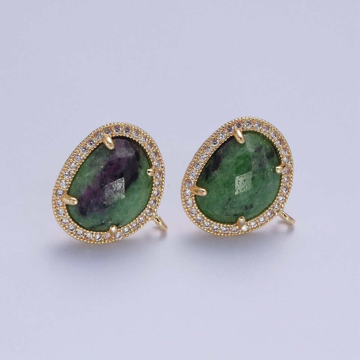 Multifaceted Geometric CZ Micro Paved Natural Stone Open Loop Stud Earrings Supply | K-035 K-051 K-055 K-060 K-061 K-062 K-064 K-066 K-075 K-078-K-081