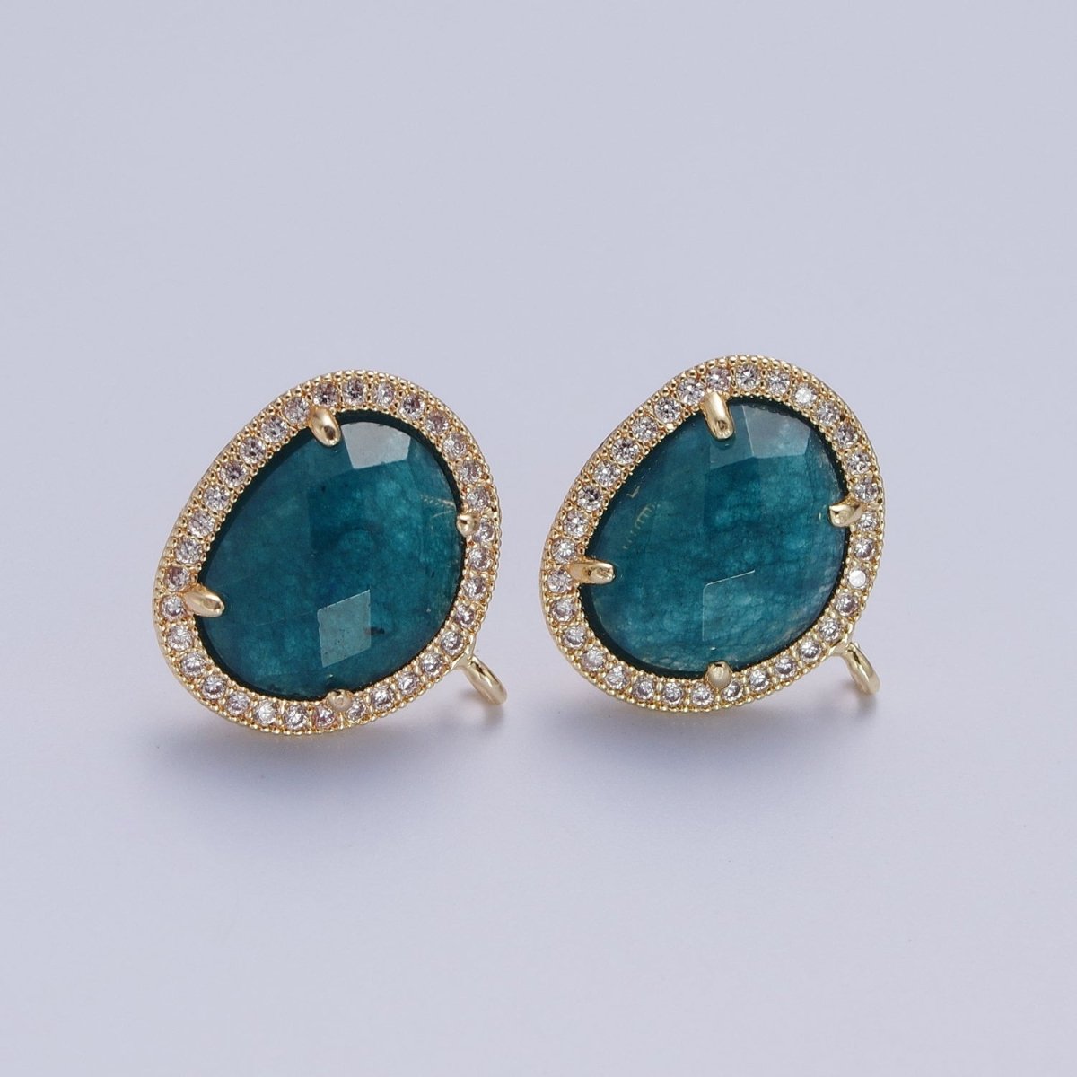 Multifaceted Geometric CZ Micro Paved Natural Stone Open Loop Stud Earrings Supply | K-035 K-051 K-055 K-060 K-061 K-062 K-064 K-066 K-075 K-078-K-081