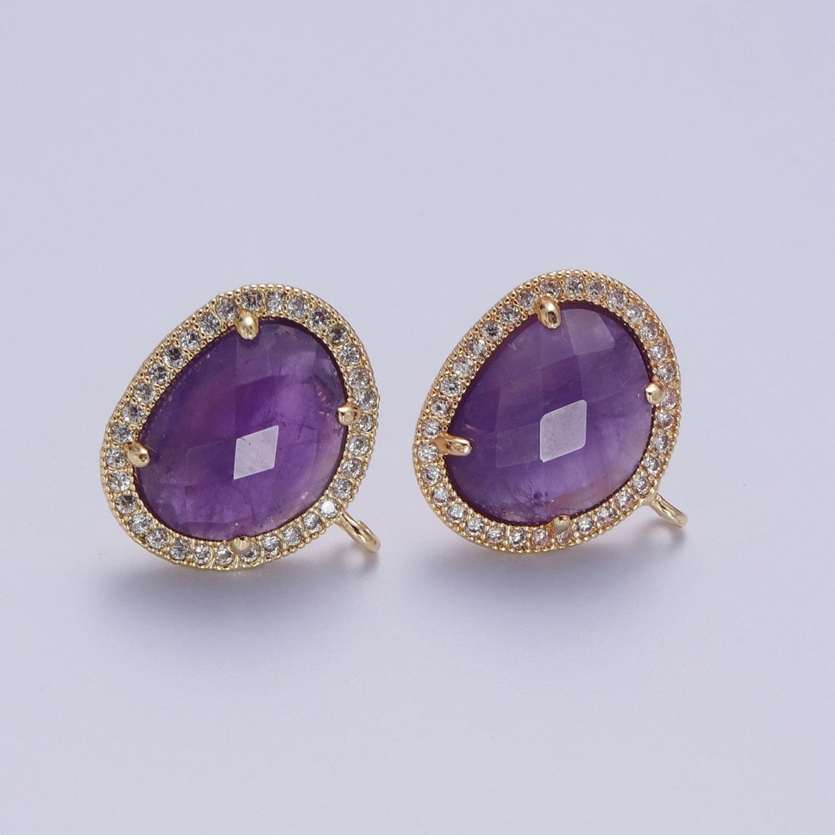 Multifaceted Geometric CZ Micro Paved Natural Stone Open Loop Stud Earrings Supply | K-035 K-051 K-055 K-060 K-061 K-062 K-064 K-066 K-075 K-078-K-081