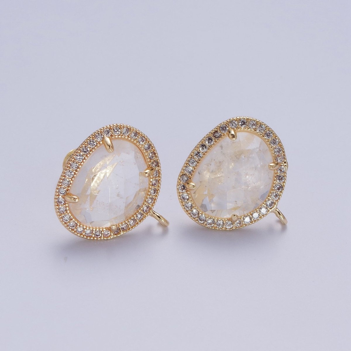 Multifaceted Geometric CZ Micro Paved Natural Stone Open Loop Stud Earrings Supply | K-035 K-051 K-055 K-060 K-061 K-062 K-064 K-066 K-075 K-078-K-081