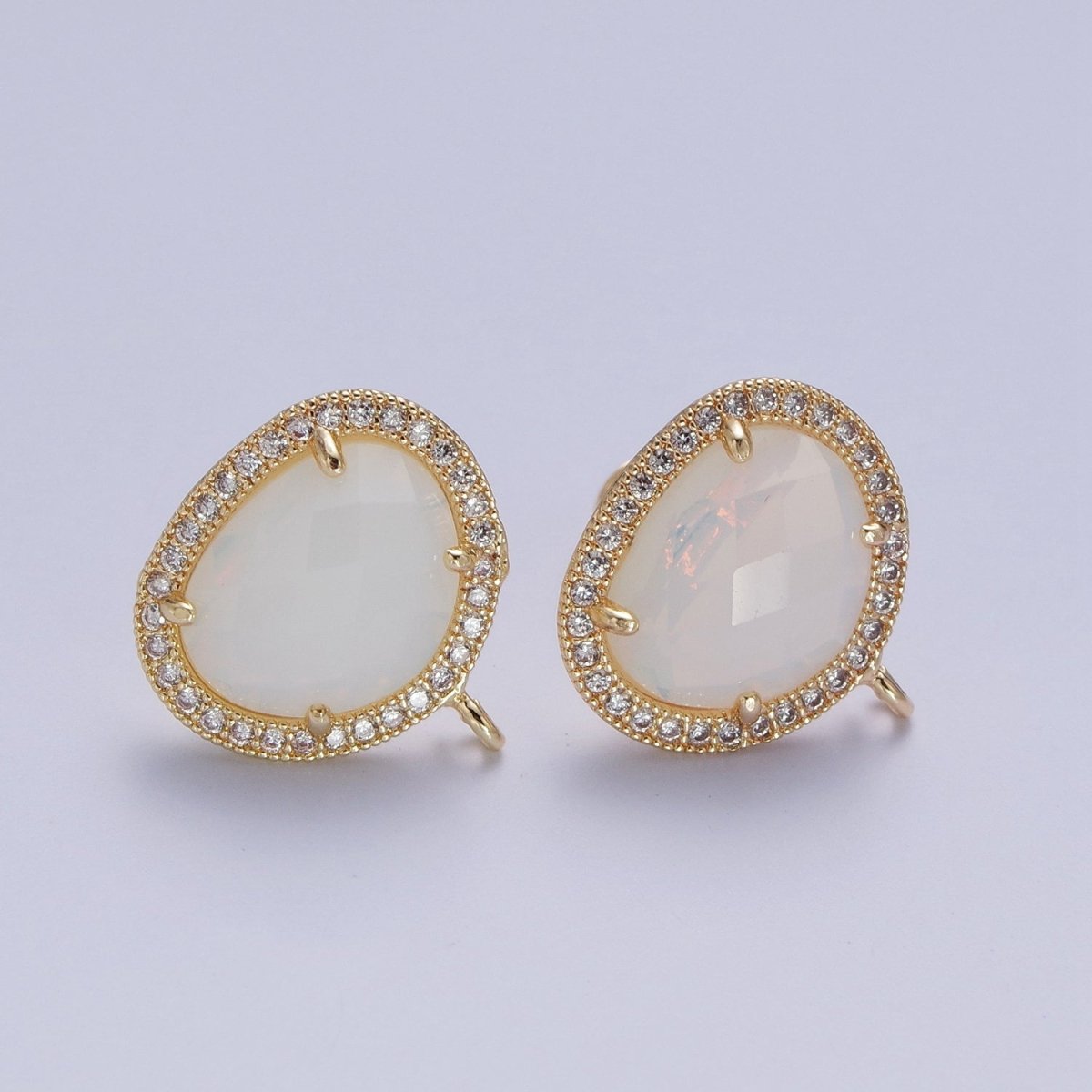 Multifaceted Geometric CZ Micro Paved Natural Stone Open Loop Stud Earrings Supply | K-035 K-051 K-055 K-060 K-061 K-062 K-064 K-066 K-075 K-078-K-081