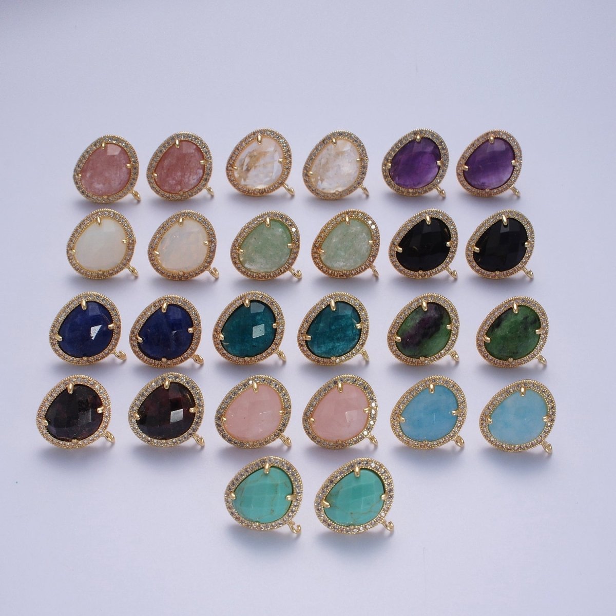 Multifaceted Geometric CZ Micro Paved Natural Stone Open Loop Stud Earrings Supply | K-035 K-051 K-055 K-060 K-061 K-062 K-064 K-066 K-075 K-078-K-081