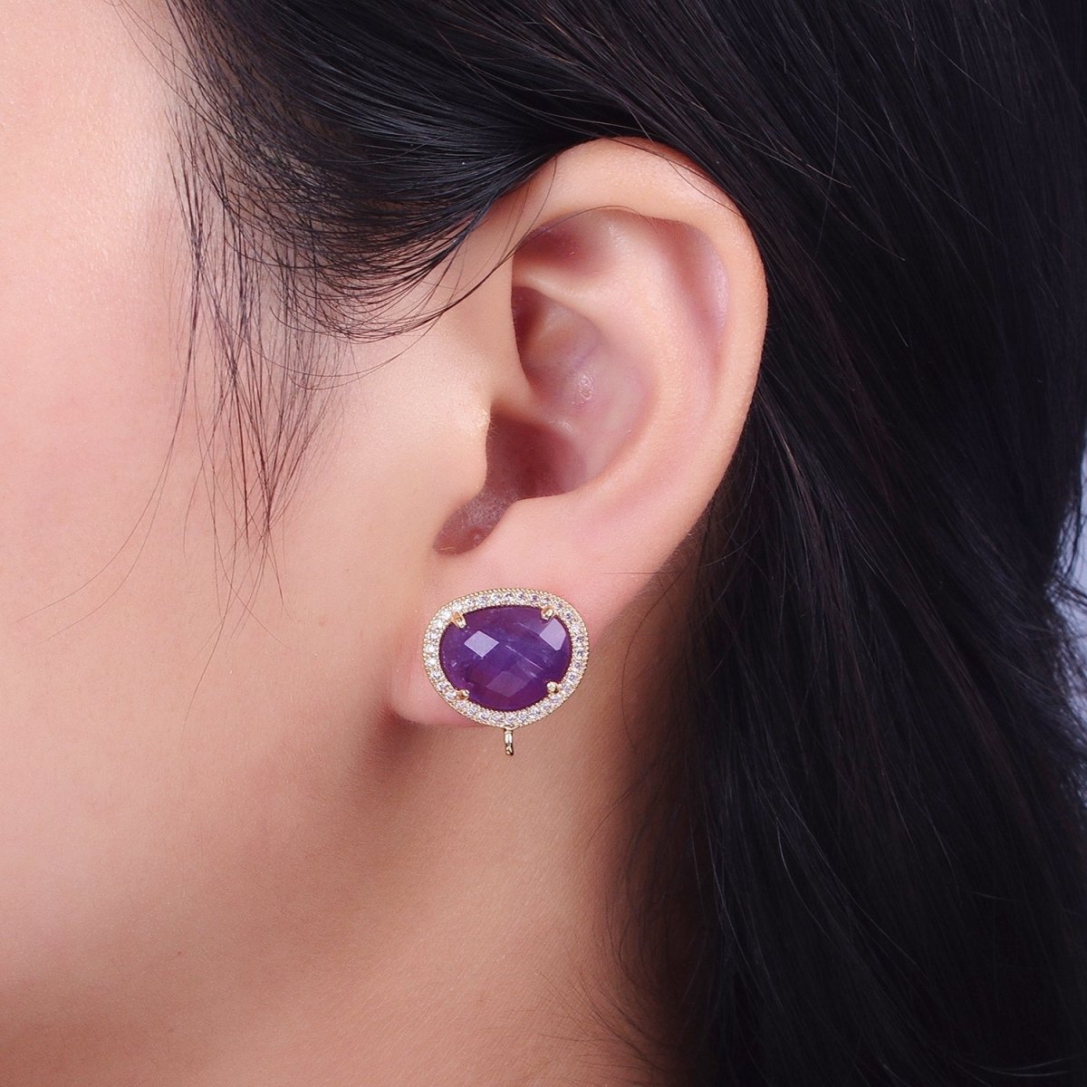 Multifaceted Geometric CZ Micro Paved Natural Stone Open Loop Stud Earrings Supply | K-035 K-051 K-055 K-060 K-061 K-062 K-064 K-066 K-075 K-078-K-081