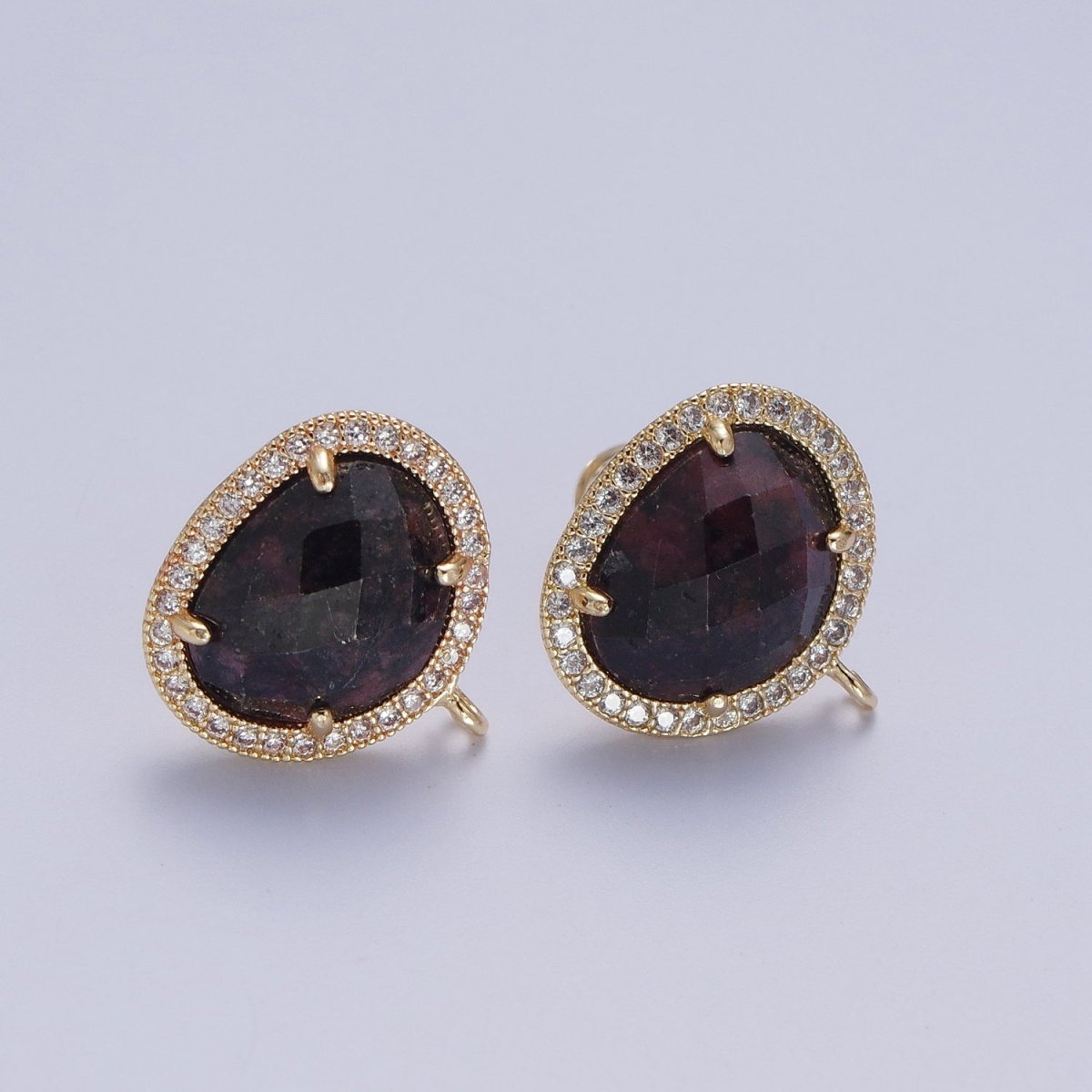 Multifaceted Geometric CZ Micro Paved Natural Stone Open Loop Stud Earrings Supply | K-035 K-051 K-055 K-060 K-061 K-062 K-064 K-066 K-075 K-078-K-081