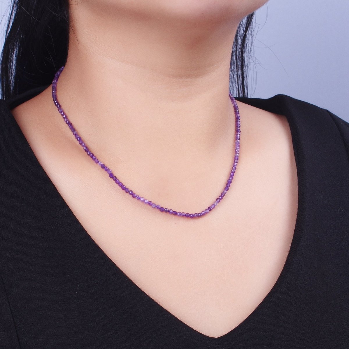 Multifaceted Matte 2.8mm Gemstone Bead 16 Inch Choker Necklace | WA-1469 - WA-1478 Clearance Pricing