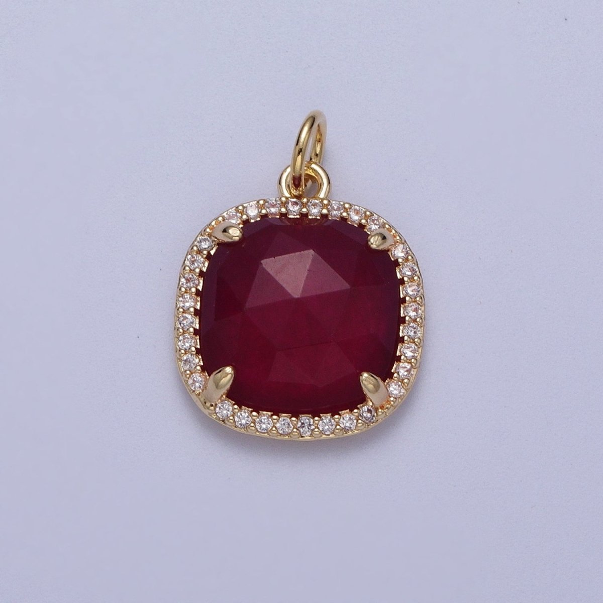 Multifaceted Natural Stone CZ Micro Pave Square Gold Charm   N-401  N-403
