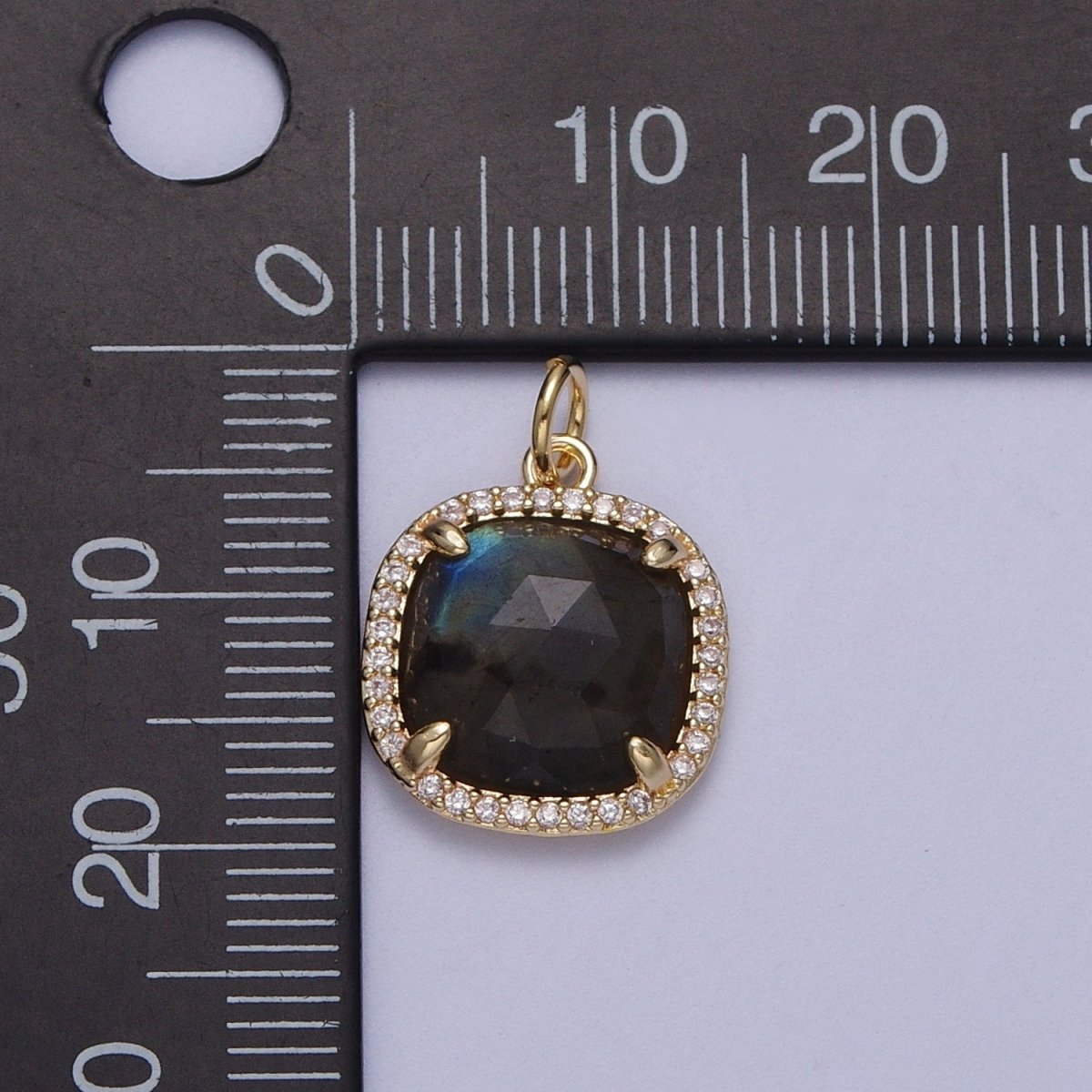 Multifaceted Natural Stone CZ Micro Pave Square Gold Charm   N-401  N-403
