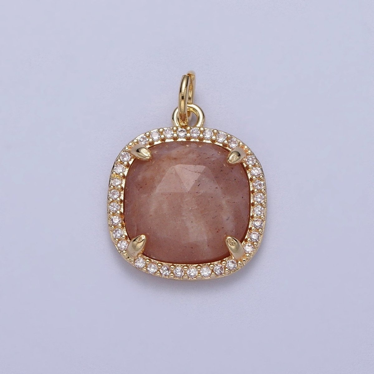 Multifaceted Natural Stone CZ Micro Pave Square Gold Charm   N-401  N-403