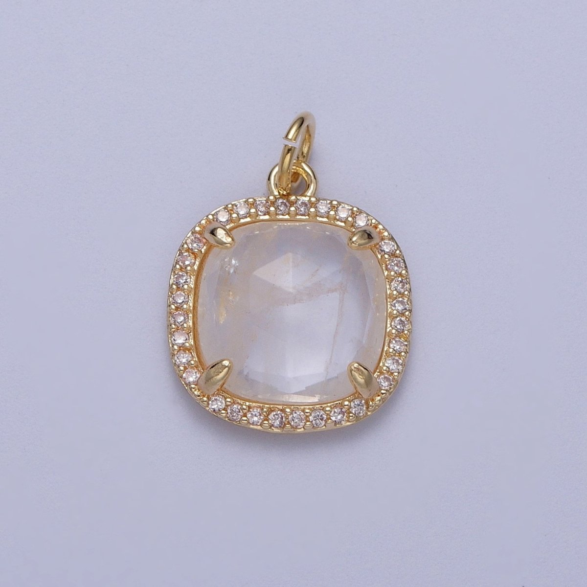 Multifaceted Natural Stone CZ Micro Pave Square Gold Charm   N-401  N-403