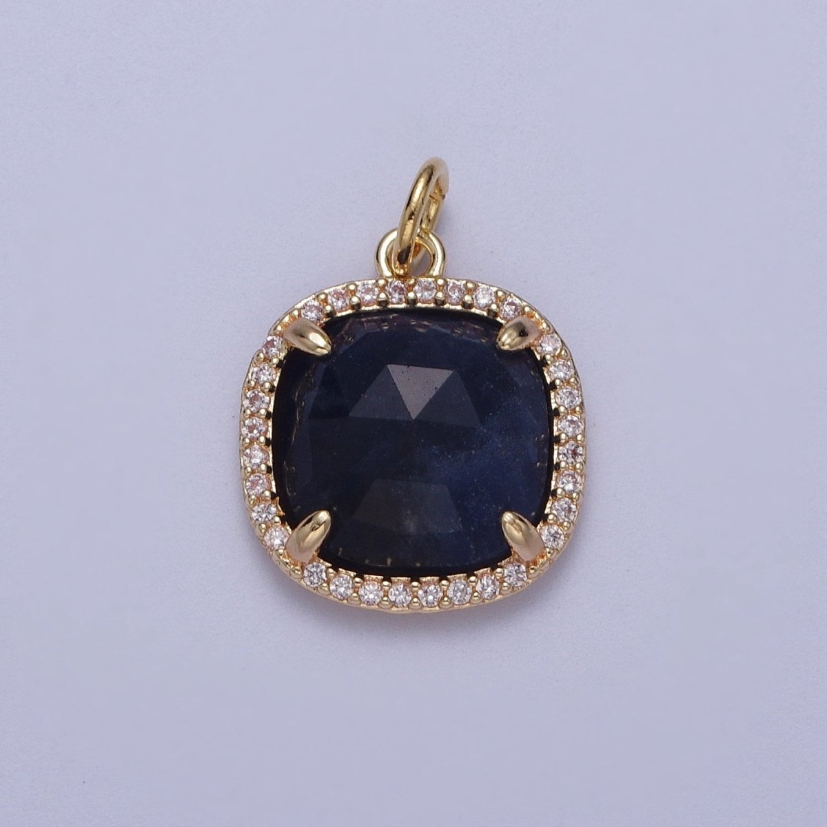 Multifaceted Natural Stone CZ Micro Pave Square Gold Charm   N-401  N-403