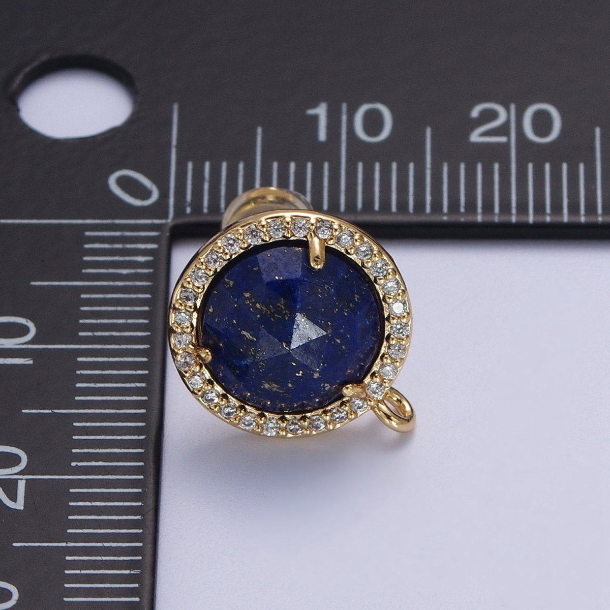 Multifaceted Round CZ Micro Paved Natural Stone Open Loop Stud Earrings Supply | K-084-K-086 K-092 K-094 K-095 K-098 K-099 K-120 K-146 K-169 K-181 - K-184